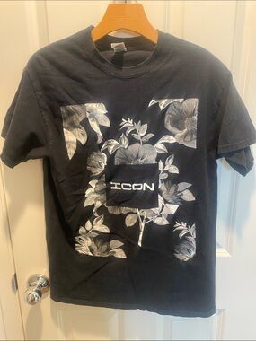 ICON Black Short Sleeve Tee with White Floral Graphic